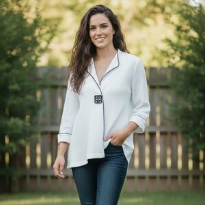 White Women's Blouse with Black Trim